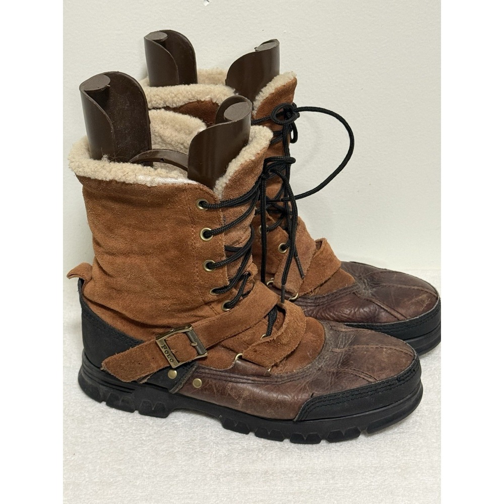 Vintage Polo Ralph Lauren Tavin Rollover Shearling Brown  Boots Mens Size 11D